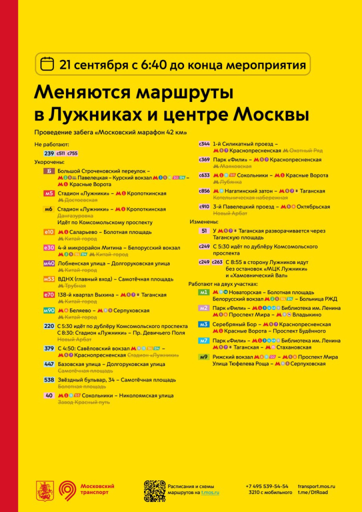 Московский марафон, садовое кольцо, Бульварное кольцо, транспорт, ограничения, 20 сентября, 21 сентября 