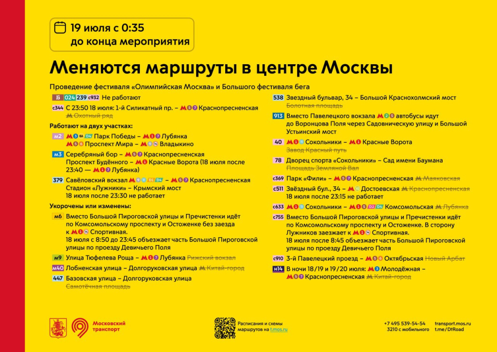 Олимпийская Москва, 19 июля, меняются маршруты в центре Москвы, закрыто Садовое кольцо